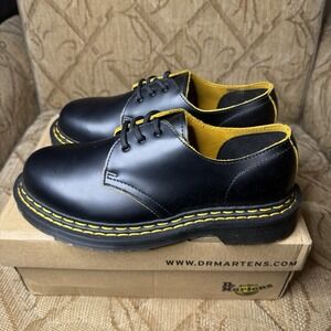 DR. MARTENS 1461 DOUBLE STITCH LEATHER OXFORD SHOES, BLACK+YELLOW SMOOTH SLICE